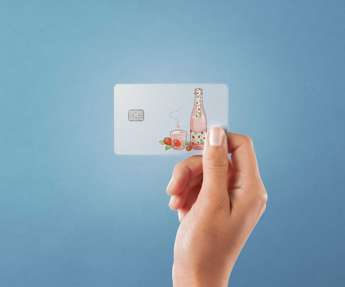 Watercolor strawberry nigori design | credit card sticker | small chip | credit card skin for nursery and home wall decor.