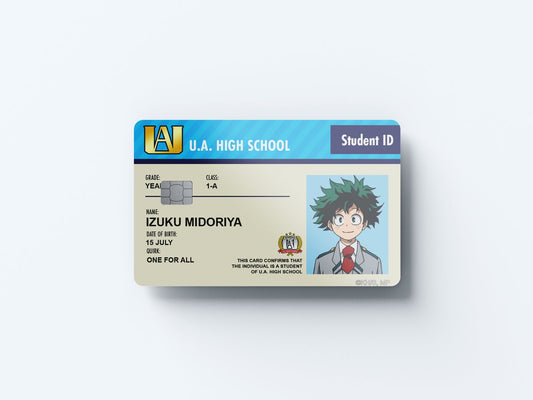 Watercolor student id izuku midoriya design | credit card sticker | small chip | credit card skin for nursery and home wall decor.
