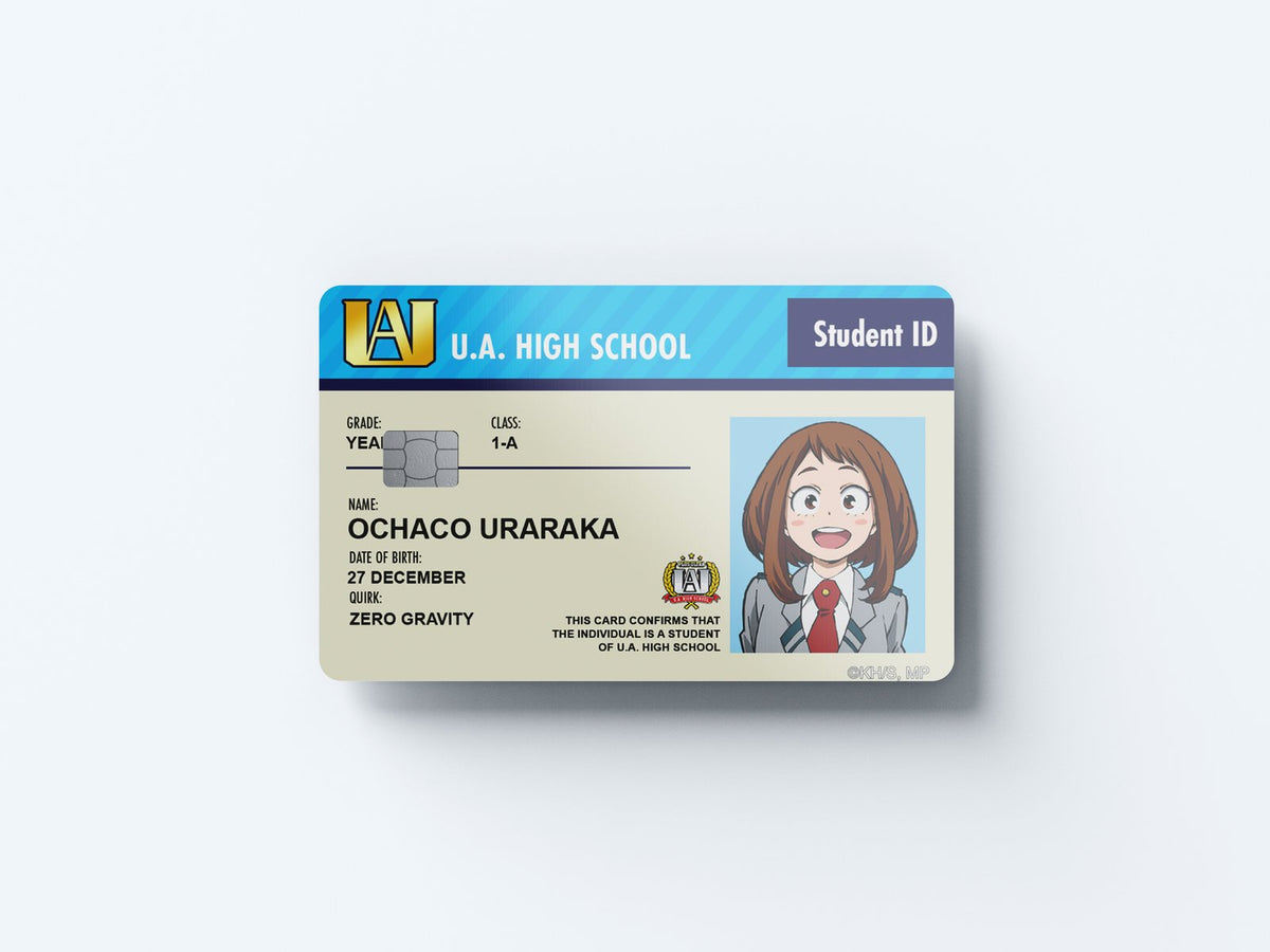 Watercolor student id ochaco uraraka design | credit card sticker | small chip | credit card skin for nursery and home wall decor.