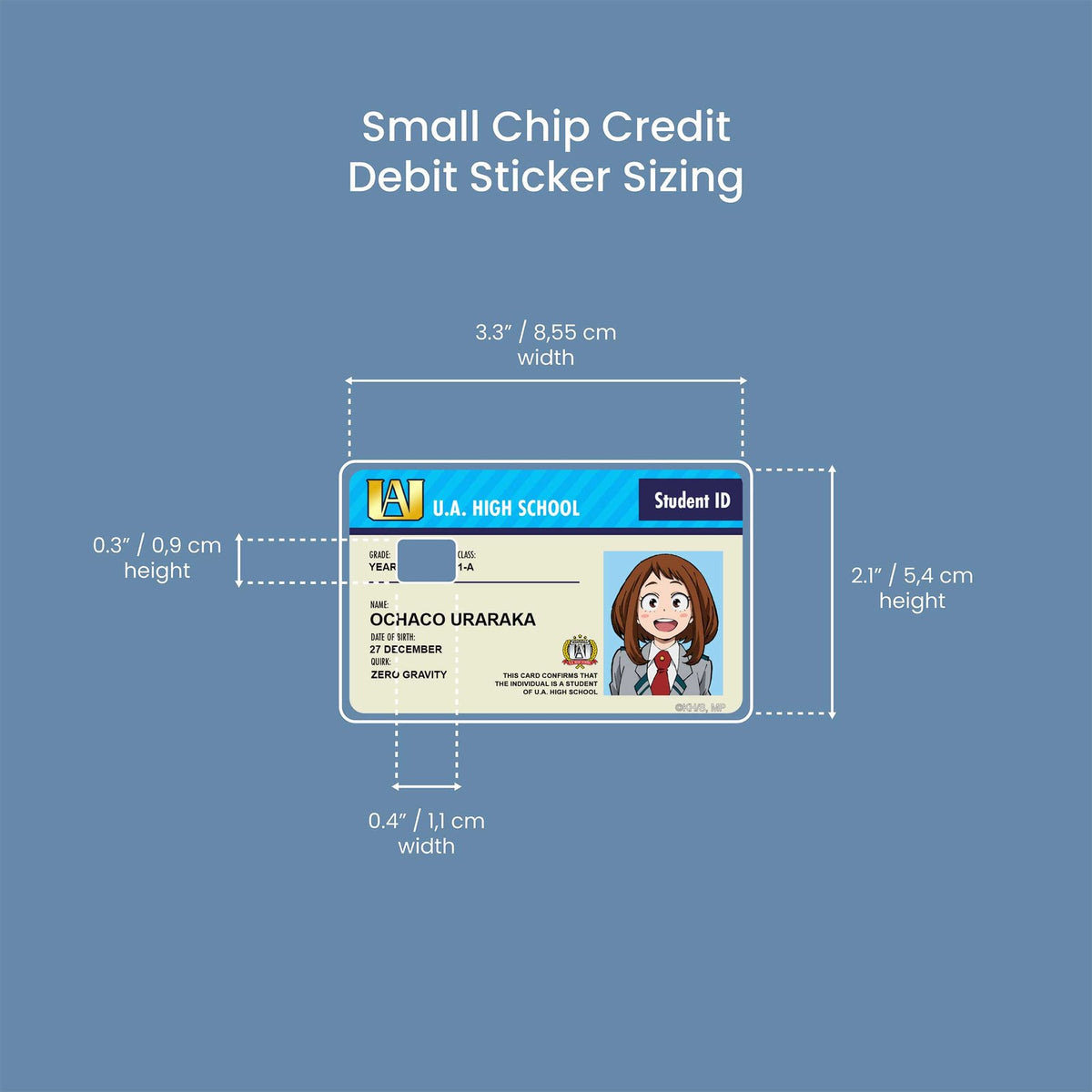 Watercolor student id ochaco uraraka design | credit card sticker | small chip | credit card skin for nursery and home wall decor.