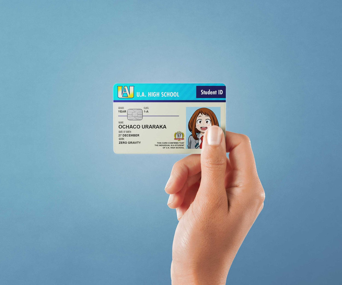 Watercolor student id ochaco uraraka design | credit card sticker | small chip | credit card skin for nursery and home wall decor.