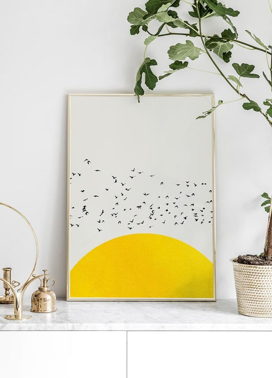 Watercolor a thousand birds poster for nursery and home wall decor.