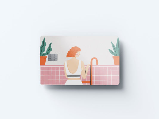Watercolor swimming pool design | credit card sticker | small chip | credit card skin for nursery and home wall decor.