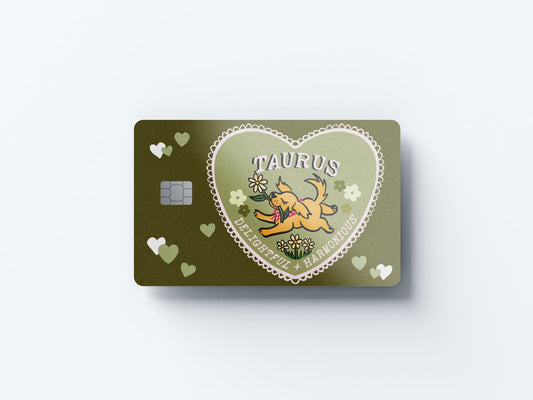 Watercolor taurus puppy love design | credit card sticker | small chip | credit card skin for nursery and home wall decor.