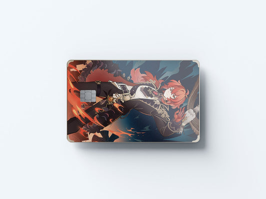 Watercolor tcg diluc design | credit card sticker | small chip | credit card skin for nursery and home wall decor.