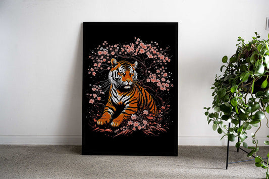 tiger and sakura Asian Style Poster | Wall Art for Home & Office | High-Quality Print - High-Quality Visual Display