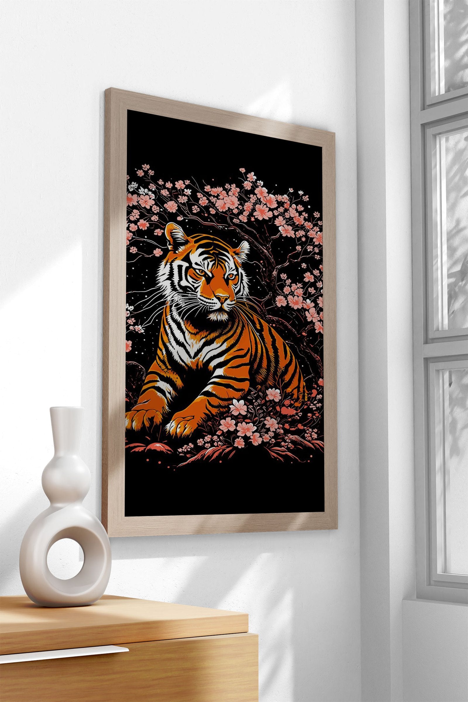 tiger and sakura Asian Style Poster | Wall Art for Home & Office | High-Quality Print - High-Quality Visual Display