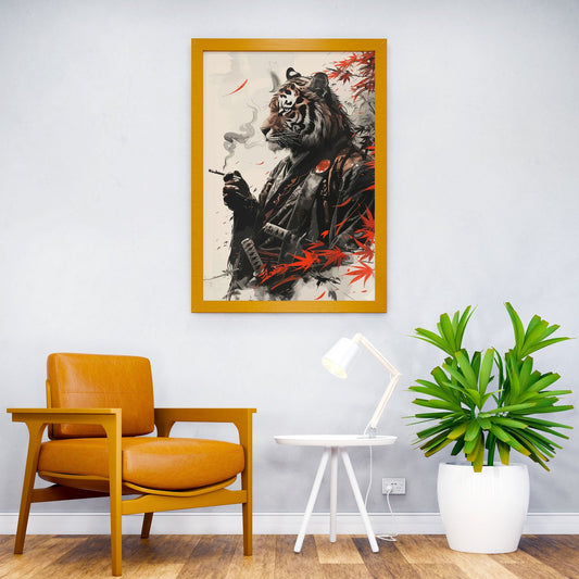 tiger samurai Calligraphy Asian Style Poster | Wall Art for Home & Office | High-Quality Print - High-Quality Visual Display