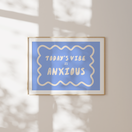 Today's Vibe Is Anxious | Cream and Cornflower Blue | Landscape | Art Print - High-Quality Premium Wall Art Decor Sticker