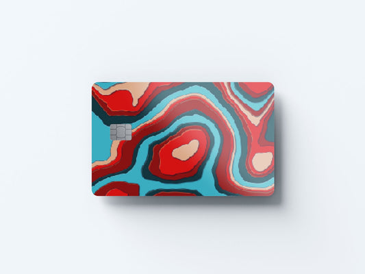 Topography Teal and Red Design | Credit Card Sticker | Small Chip | Credit Card Skin