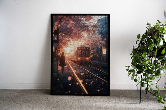 train and cherry blossom Asian Style Poster | Wall Art for Home & Office | High-Quality Print - High-Quality Visual Display