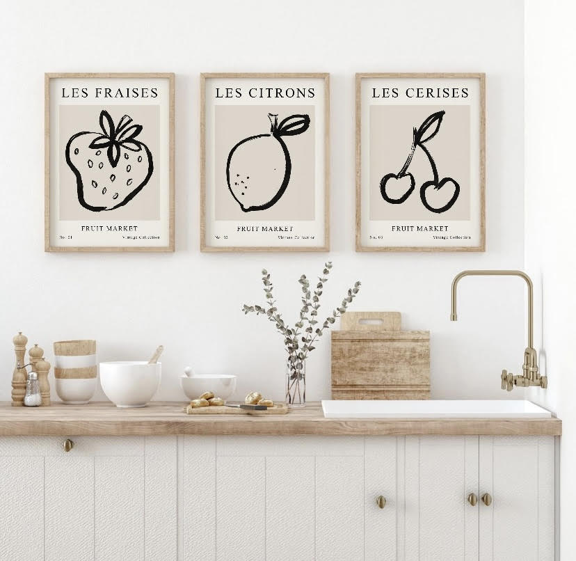 Triple Set of Fruit Market Kitchen Art Prints