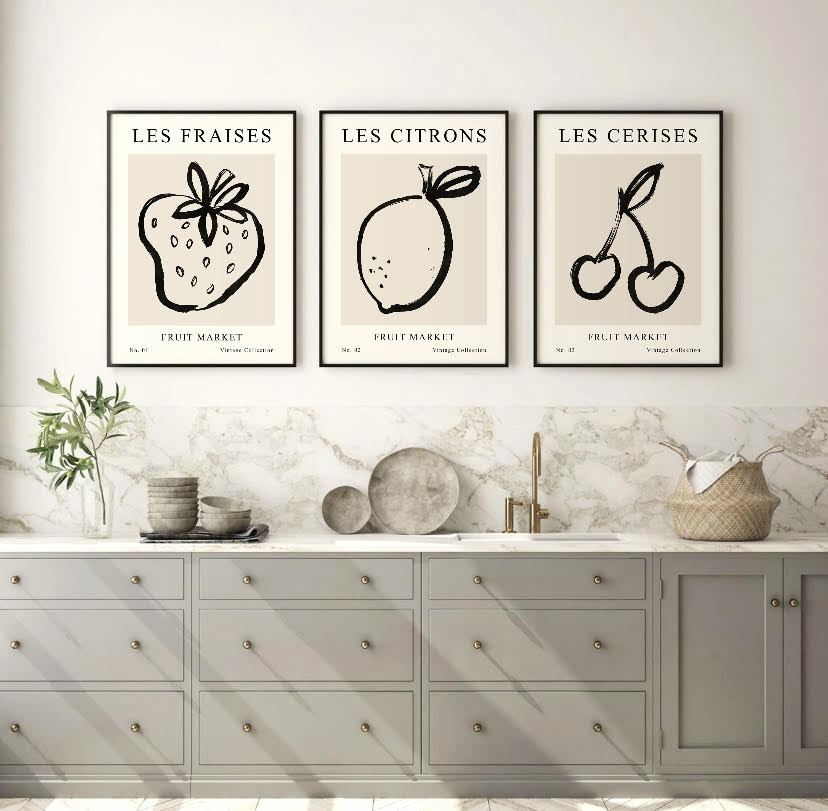 Triple Set of Fruit Market Kitchen Art Prints