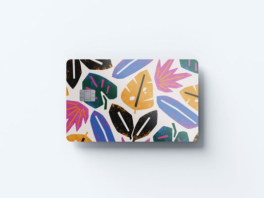 Watercolor tropical leaves design | credit card sticker | small chip | credit card skin for nursery and home wall decor.
