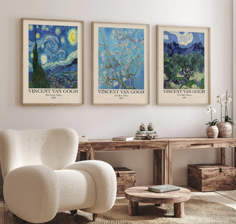 Van Gogh Collection: Set of 3 Art Prints | Starry Night | The Olive Tree | Almond Blossom Poster | Iconic Artist Décor