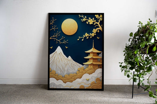 vintage japanese Pagoda Asian Style Poster | Wall Art for Home & Office | High-Quality Print - High-Quality Visual Display