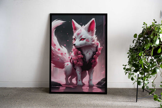 whait sakura kitsune Asian Style Poster | Wall Art for Home & Office | High-Quality Print - High-Quality Visual Display
