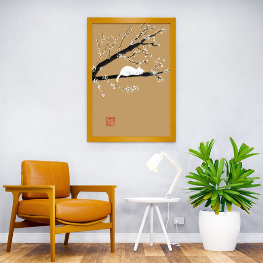 white cat in the tree Asian Style Poster | Wall Art for Home & Office | High-Quality Print - High-Quality Visual Display