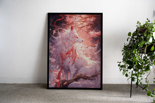 white kitsune of sakura Asian Style Poster | Wall Art for Home & Office | High-Quality Print - High-Quality Visual Display