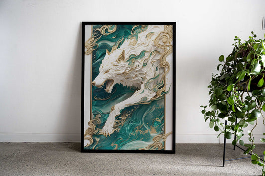 white wolf kintsugi art Asian Style Poster | Wall Art for Home & Office | High-Quality Print - High-Quality Visual Display