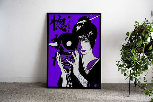 woman with oni mask Asian Style Poster | Wall Art for Home & Office | High-Quality Print - High-Quality Visual Display