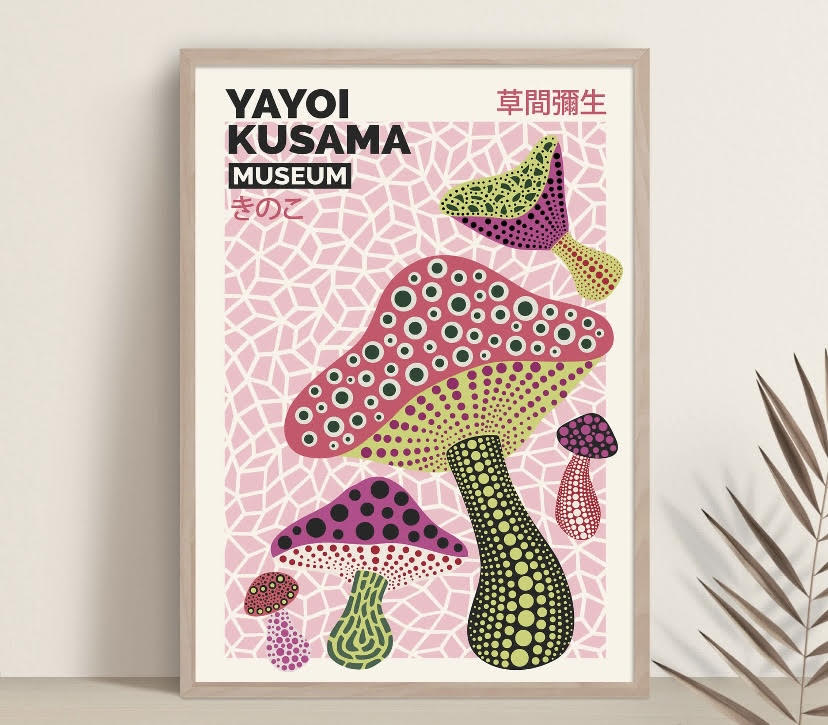 Pink Mushroom Print by Yayoi Kusama