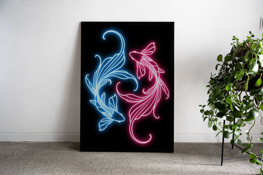 yin yang koi fish neon Asian Style Poster | Wall Art for Home & Office | High-Quality Print - High-Quality Visual Display