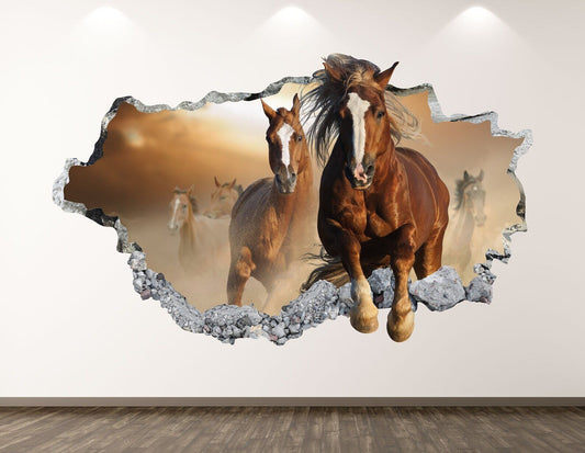Horses Wall Decal - Farm Animal 3D Smashed Wall Art Sticker Kids Room Decor - Wonderwallsboutique