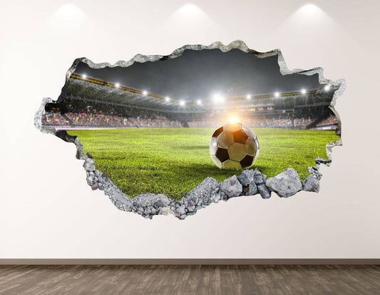 Soccer Wall Decal - Stadium 3D Smashed Wall Art Sticker Kids Decor Vinyl - Wonderwallsboutique