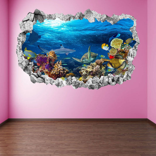 Coral Reef Fishes Sea Turtle Underwater Wall Sticker Mural Decal Poster Print - Wonderwallsboutique