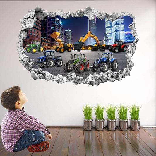Tractors Excavator Digger Wall Decal Sticker Mural Poster Print Art Home Farm - Wonderwallsboutique