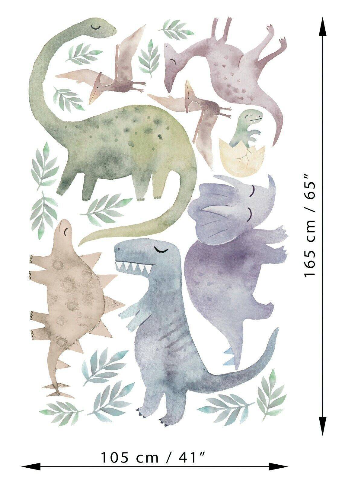 Big Dinosaur Wall sticker Set for kids, Watercolor Dinosaur Sticker Set