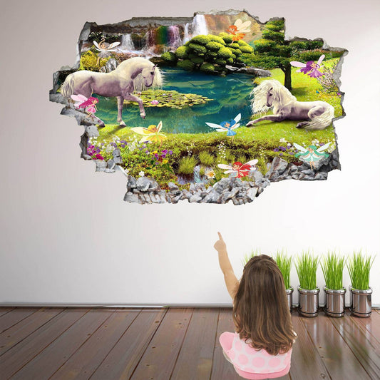 Unicorn Fairies Enchanted Forest Fantasy Wall Sticker Mural Decal Print Art Kids