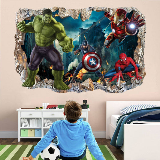 Spiderman, Iron Man, Hulk & Cap Wall Vinyl Art