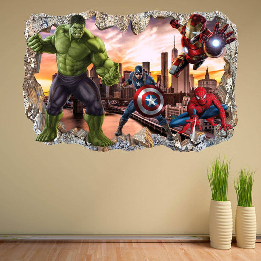 Superhero Wall Prints: Spiderman, Iron Man, Hulk