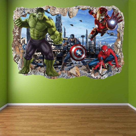 Spiderman, Iron Man, Hulk & Cap Wall Appliques