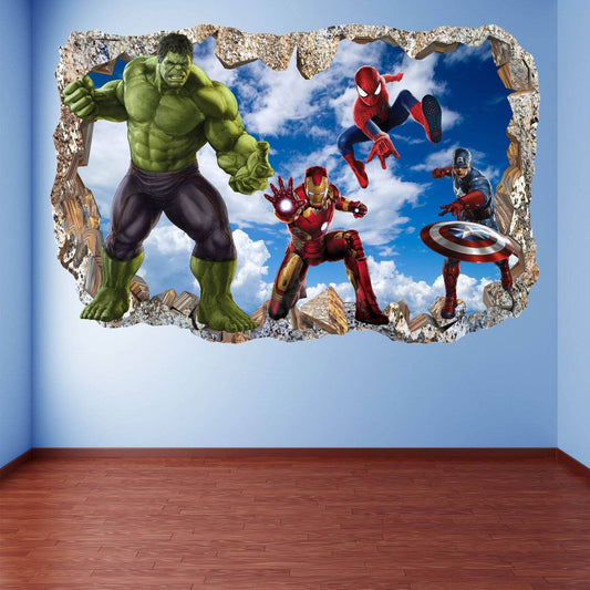 Superhero Wall Decal Sticker Mural Poster Print Art Spiderman Iron Man Hulk