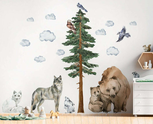 BACKWOODS Wall decal for kids  big set forest animals nursery woodland forest