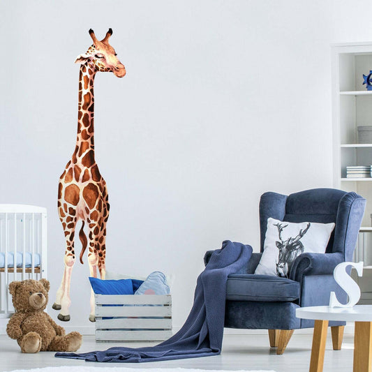 Tall Giraffe Watercolor Wall Decal Sticker Set- Safari Themed Nursery Wall Mural