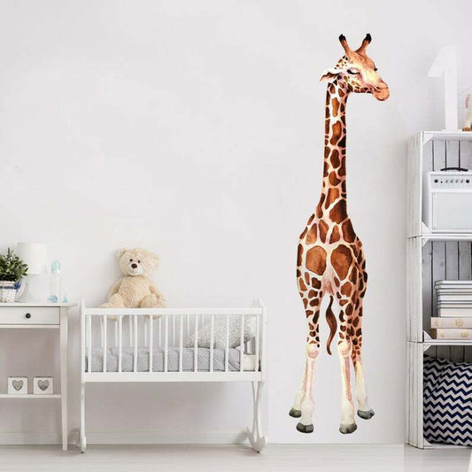 Tall Giraffe Watercolor Wall Decal Sticker Set- Safari Themed Nursery Wall Mural