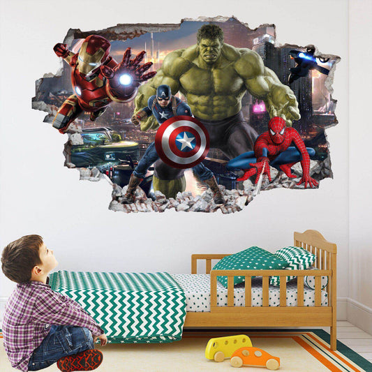Marvel Avengers Print Set: Spiderman, Iron Man, Hulk, Captain America Wall Art