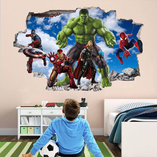 Superhero Wall Prints: Iron Man, Hulk, Captain America, Spiderman, Thor Decals