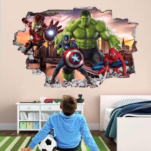 Superhero Mural Art Prints: Hulk, Spiderman, Iron Man & Captain America Avengers