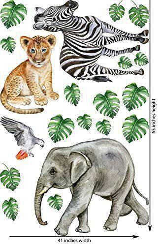Safari Big Wall Animals Decal Set Kids Watercolour Removeable for Children's