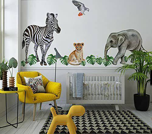 Safari Big Wall Animals Decal Set Kids Watercolour Removeable for Children's