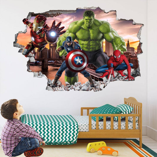 Superhero Mural Art Prints: Hulk, Spiderman, Iron Man & Captain America Avengers