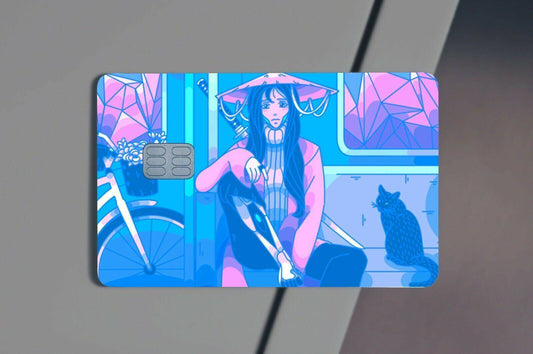 Watercolor ai gf anime credit card skin for nursery and home wall decor.