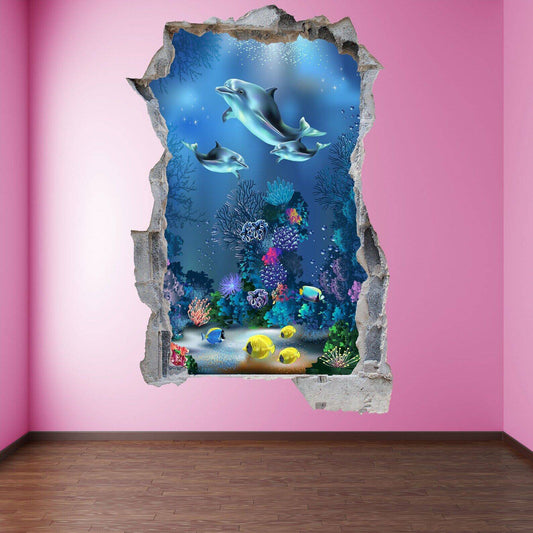 Dolphin Fishes Underwater Wall Decal Sticker Mural Poster Print Art Kids Bedroom